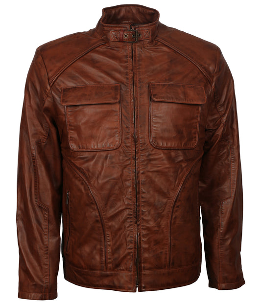 Fashion Men's Brown Waxed Leather Jacket