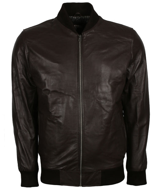 Fashion Men's Ribbed Black Leather Jacket