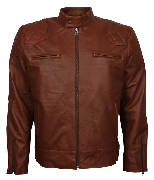 Fashion Mens Brown Biker Leather Jacket