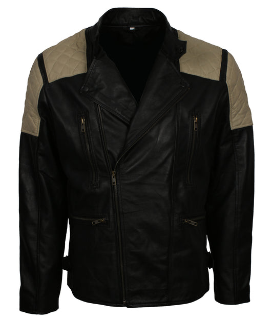 Fashoin Men's Quilted Black Leather Jacket - Herren Schwarz Motorrad Lederjacke