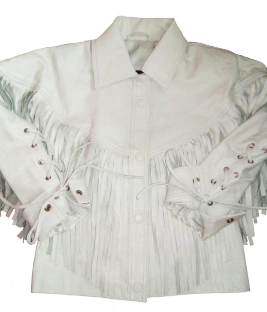 Mia Sara White Fringe Leather Jacket