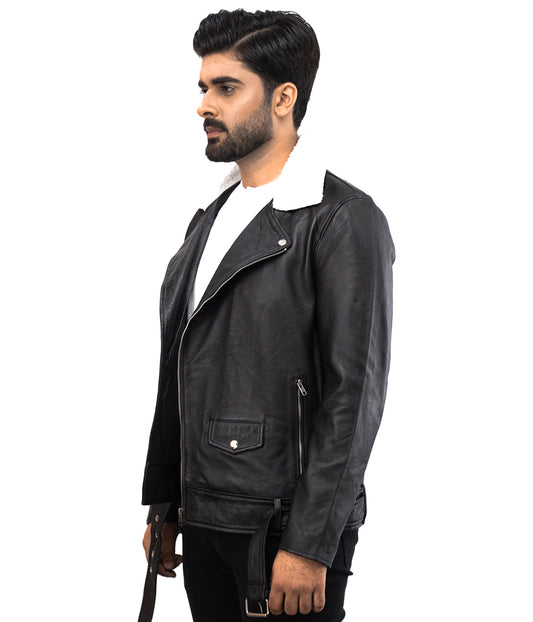 Fur Collar Auckland Leather Jacket - Herren Brando Bikerjacke