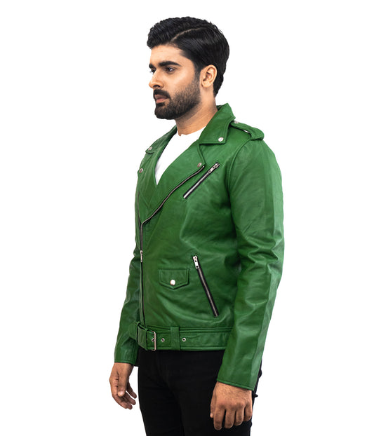 Green Brando Victoria Leather Jacket