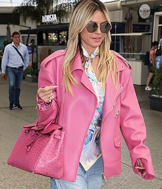 Women’s Pink Motorcycle Heidi Klum Leather Jacket