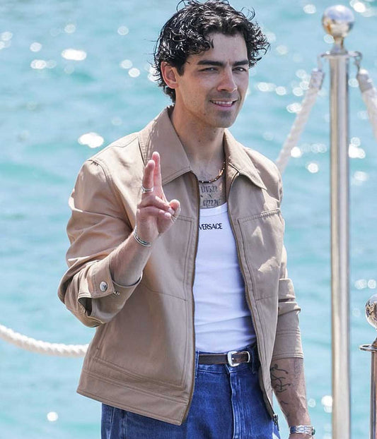 Joe Jonas Beige Leather Jacket