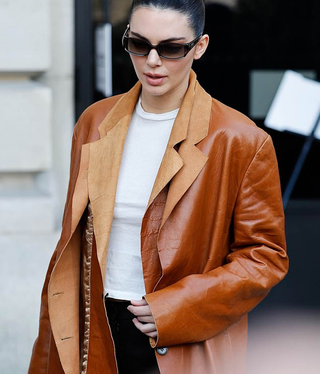 Kendall Jenner Brown Leather Coat