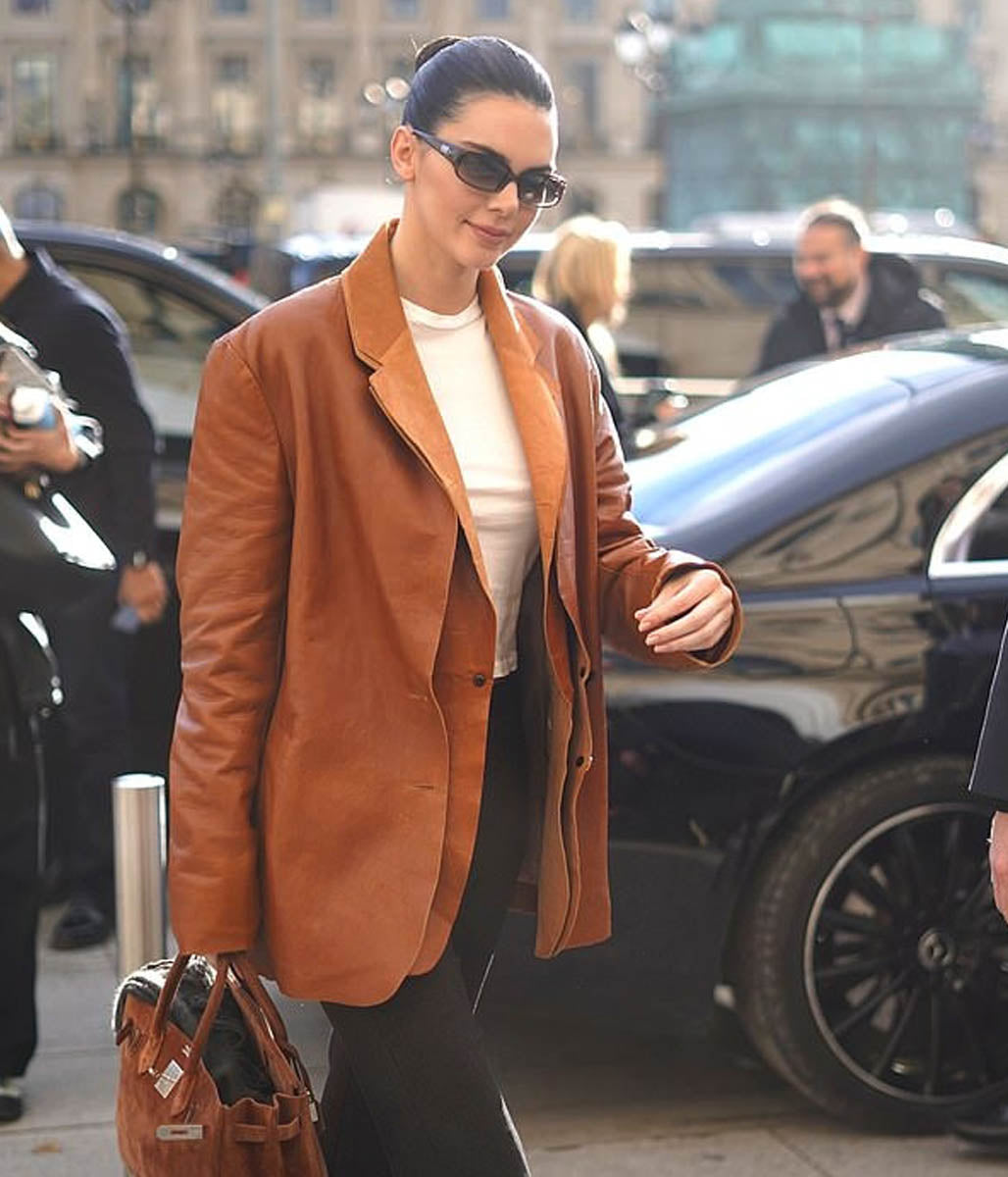 Kendall Jenner Brown Leather Coat