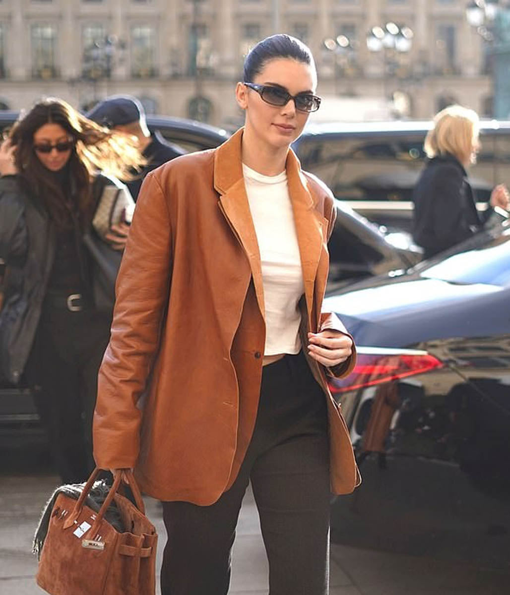 Kendall Jenner Brown Leather Coat