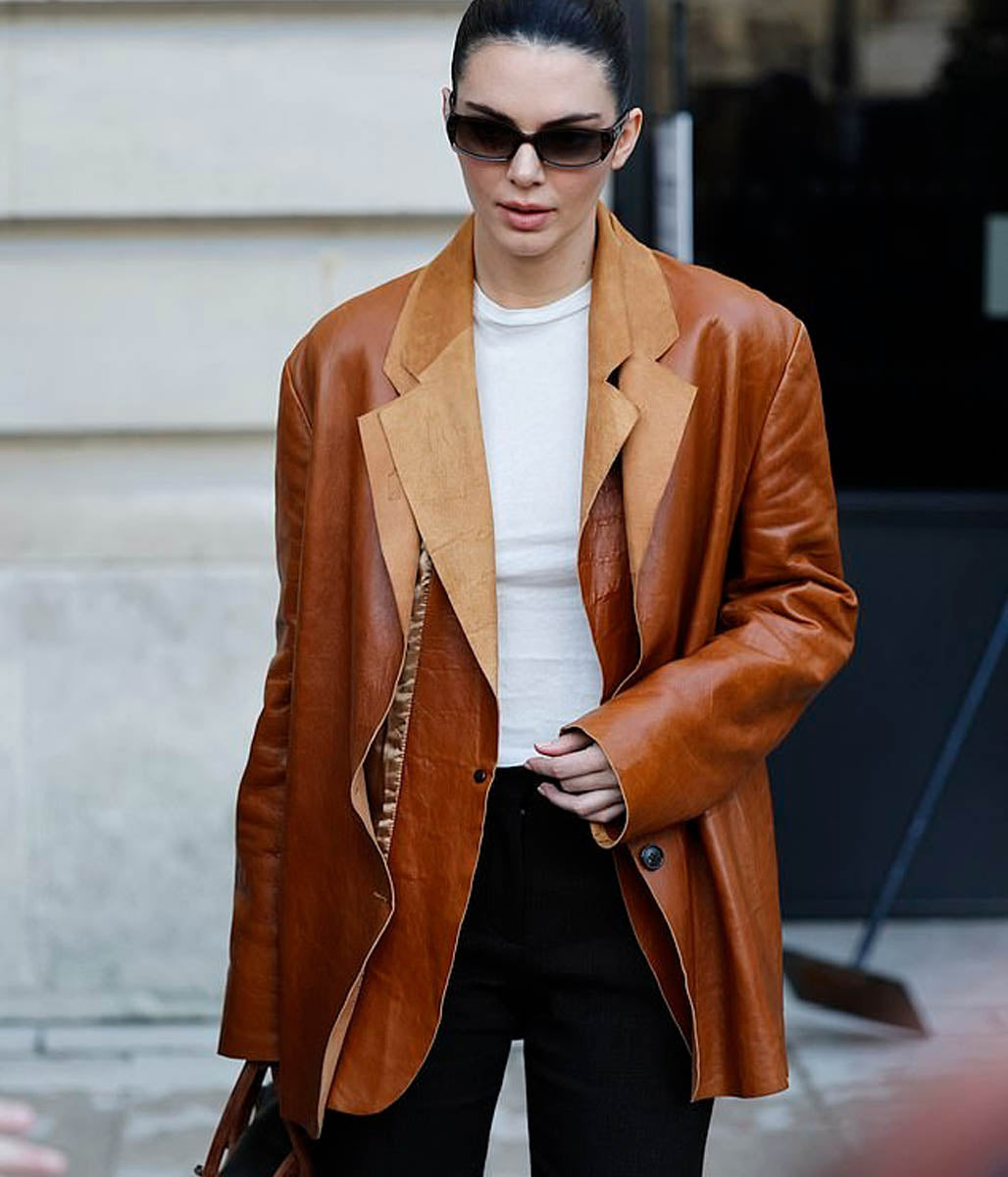 Kendall Jenner Brown Leather Coat