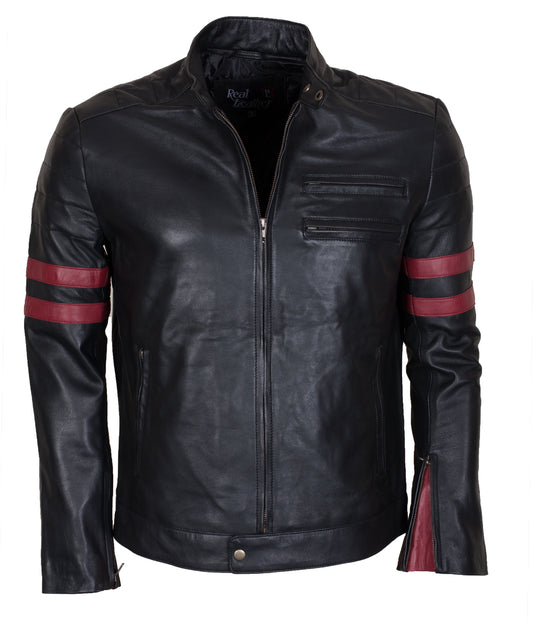 Mayhem Black Slimfit Motorcycle Leather Jacket - Schwarz Biker Lederjacke