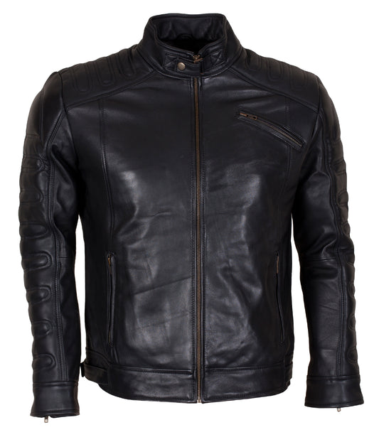 Men's Biker Black Leather Jacket - Herren Moto GP Biker Lederjacke