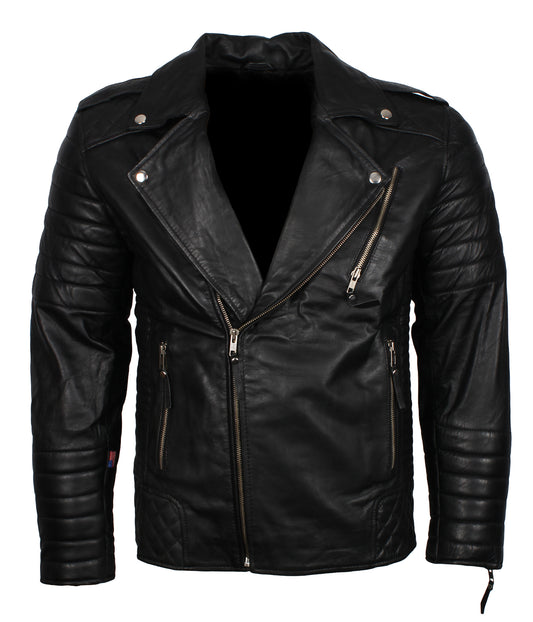 Men's Black Vintage Biker Leather Jacket - Kylian Mbappe Inspired Jacket