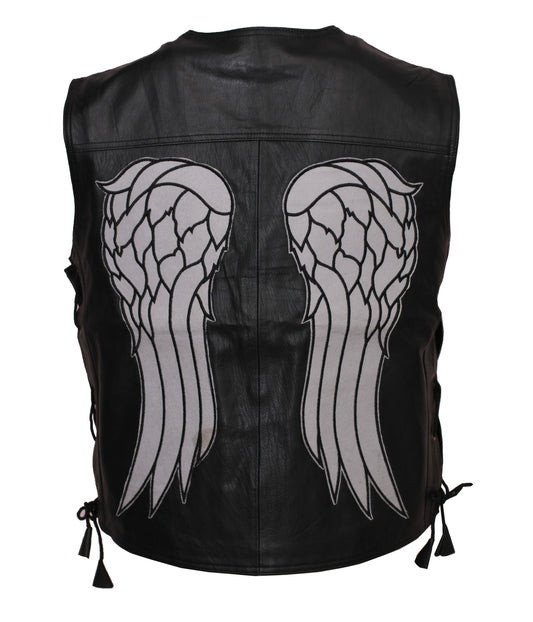 Men's Black Angel Vest Genuine Leather Vest