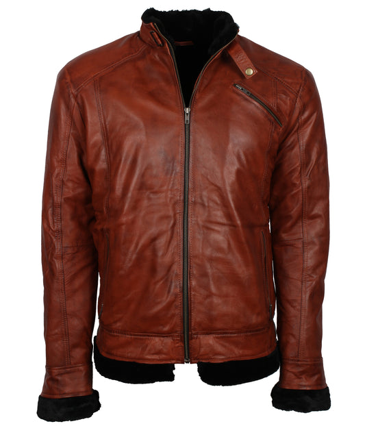 Brown Inner Faux Fur Biker Leather Jacket - Fall in Rome Designer jacket