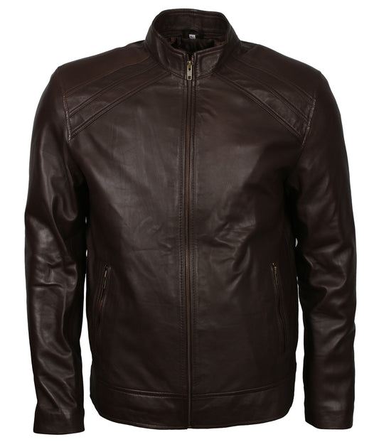 Men's Dark Brown Vintage Biker Leather Jacket - Herren Dunkel Braun Biker Lederjacke