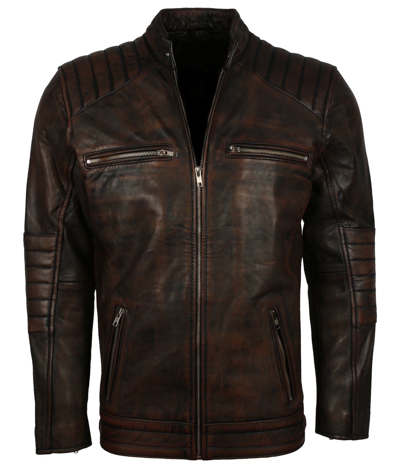 Men's Dark Brown Vintage Genuine Leather Jacket - Moto Rider Biker Lederjacke
