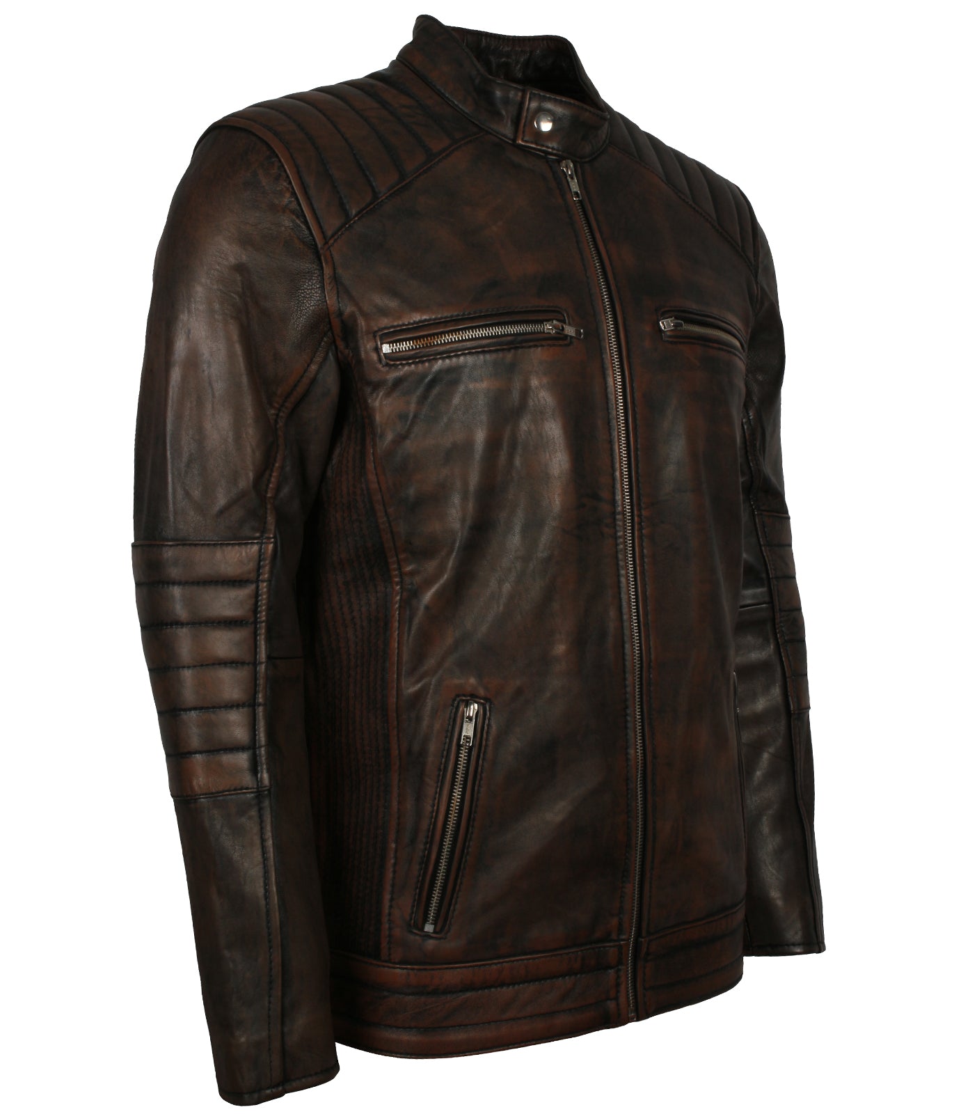 Men's Dark Brown Vintage Genuine Leather Jacket - Moto Rider Biker Lederjacke