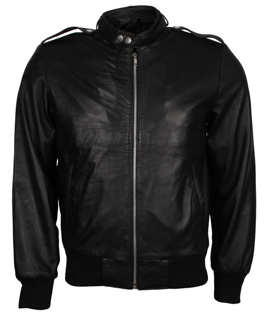 Designer Black Genuine Leather Jacket - Men's Soccer Designer Black Leather Jacket