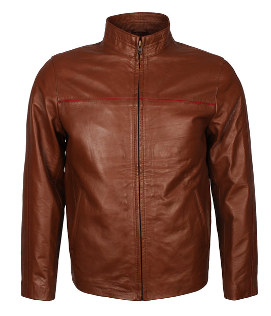 Men's Designer Brown Biker Leather Jacket - Braun Casual Lederjacke