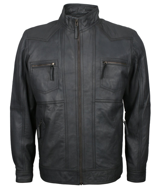 Men's Grey Biker Vintage Leather Jacket