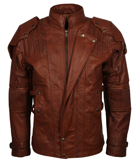 Quill Lord Star Brown Biker Leather Jacket - Halloween Cosplay Jacket