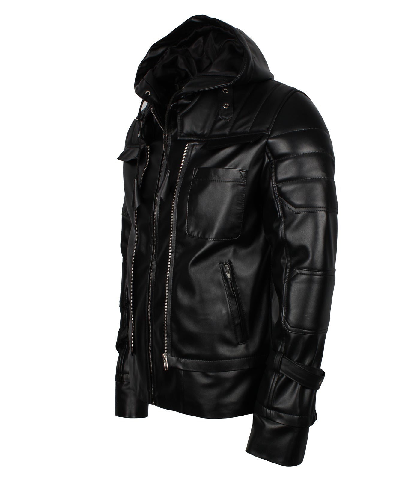 black hooded leather jacket