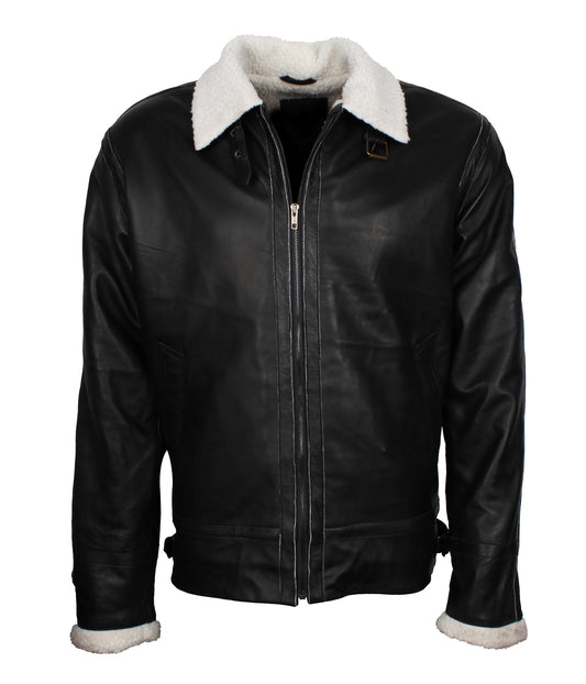 Men's Inner Faux Fur Black Biker Leather Jacket -  New York Bronx Designer Outfit