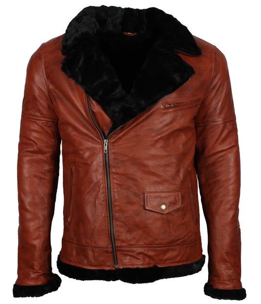 Men's Inner Faux Fur Brown Real Leather Jacket - Tate Brothers Inspired Leather Jacket