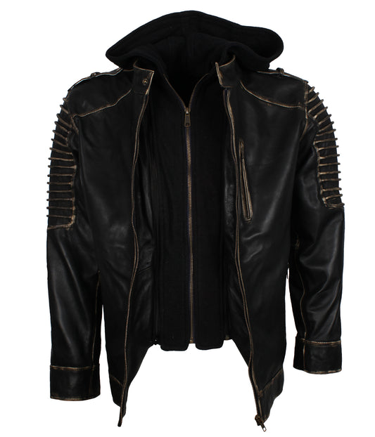 Men's Black Hooded Killing Joke Scarecrow Leather Jacket