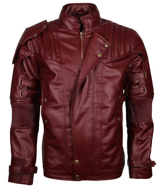 Men's Maroon Star Cosplay Lord Biker Faux Leather Jacket