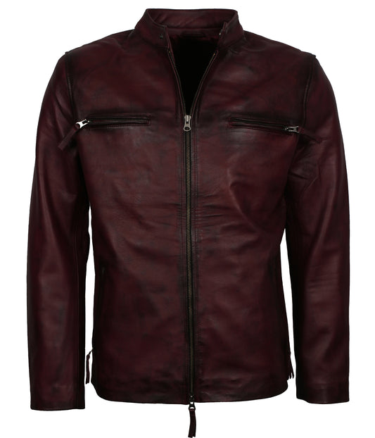 Motorcycle Maroon Waxed Biker Leather Jacket