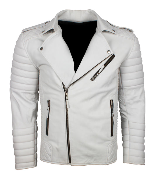 Motorcycle White Vintage Biker Leather Jacket