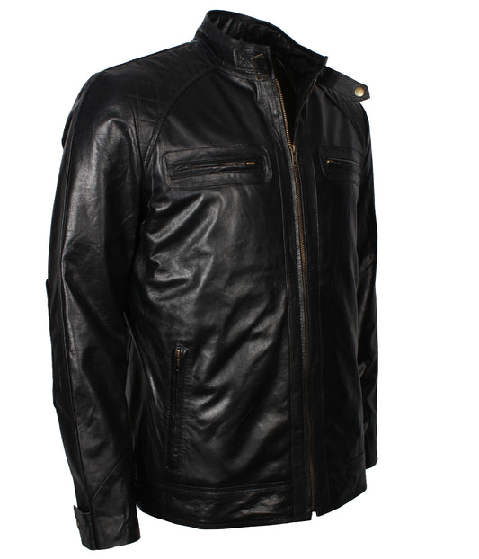 Black Motorcycle Vintage Leather Jacket - Top G Designer Cobra Styled Leather Jacket