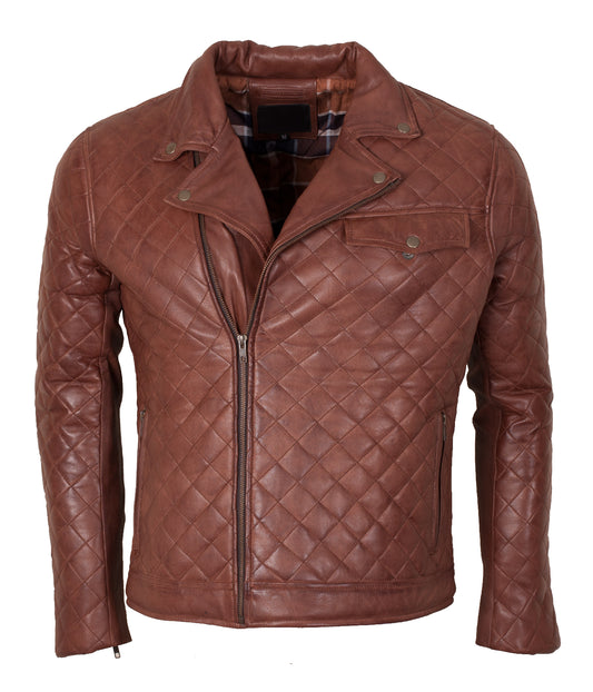 Mens Brown Biker Casual Leather Jacket - Brown Brando Diamond Biker Lederjacke