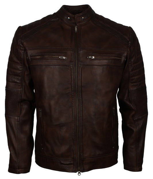 Vintage Cafe Racer Biker Leather Jacket