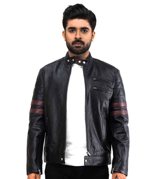 Motorcycle Brown Stripes Biker Leather Jacket