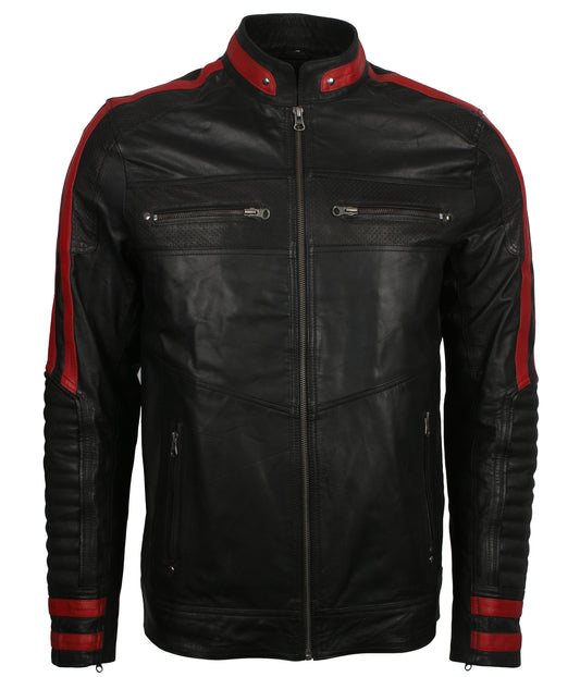 Red And Black Cafe Racer Leather Jacket