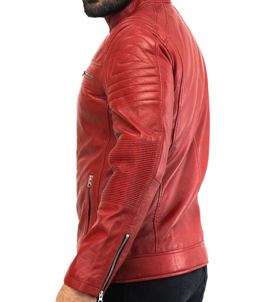 Red Motorcycle Mens Rider Leather Jacket