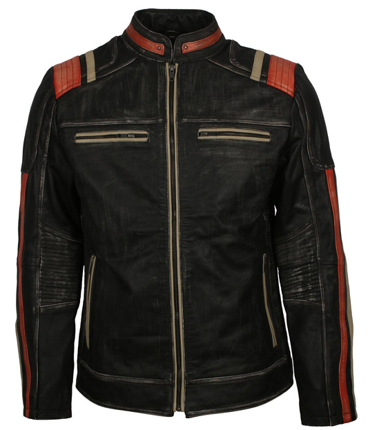 Retro Distressed Black Vintage Leather Jacket