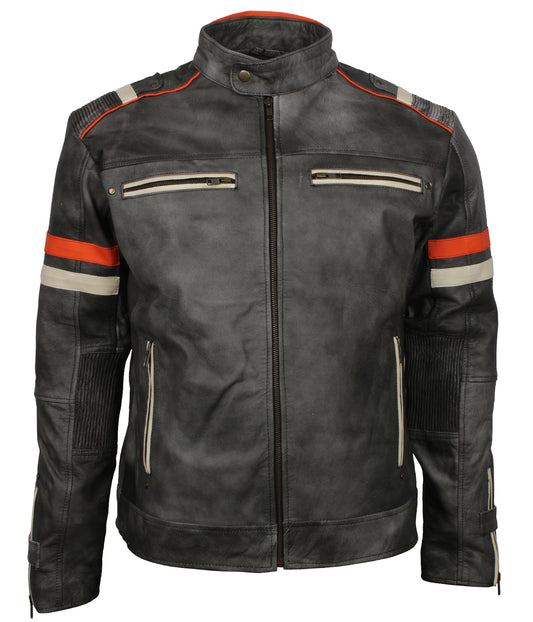 Retro Men's Grey Motorcycle Leather Jacket