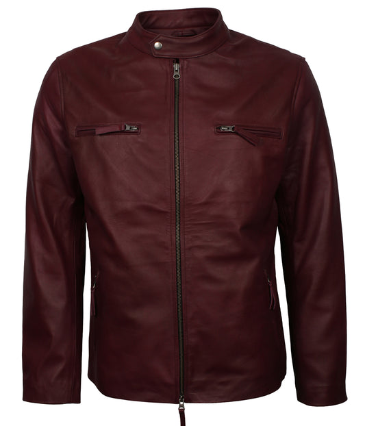 Retro Maroon Biker Genuine Leather Jacket