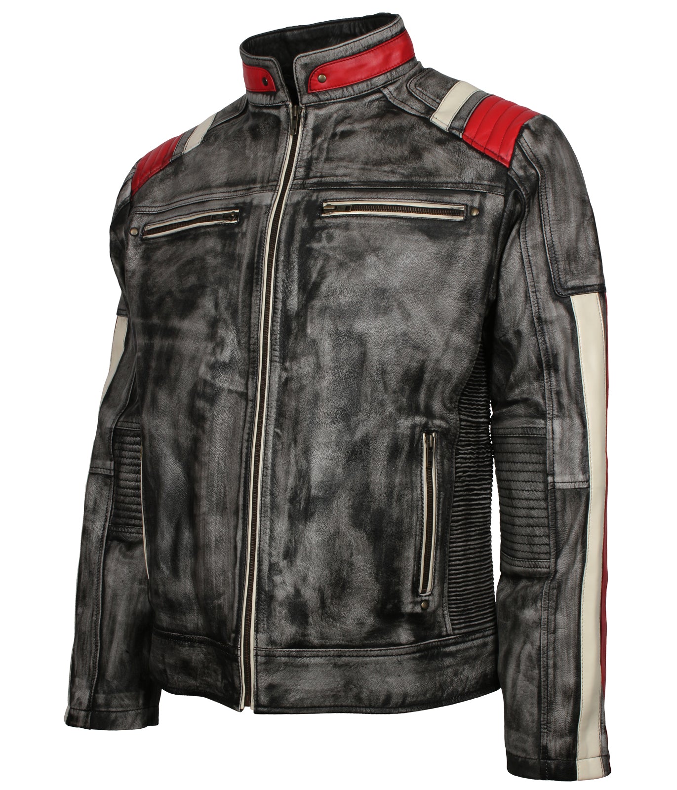 Retro Vintage Grey Men's Distressed Leather Jacket