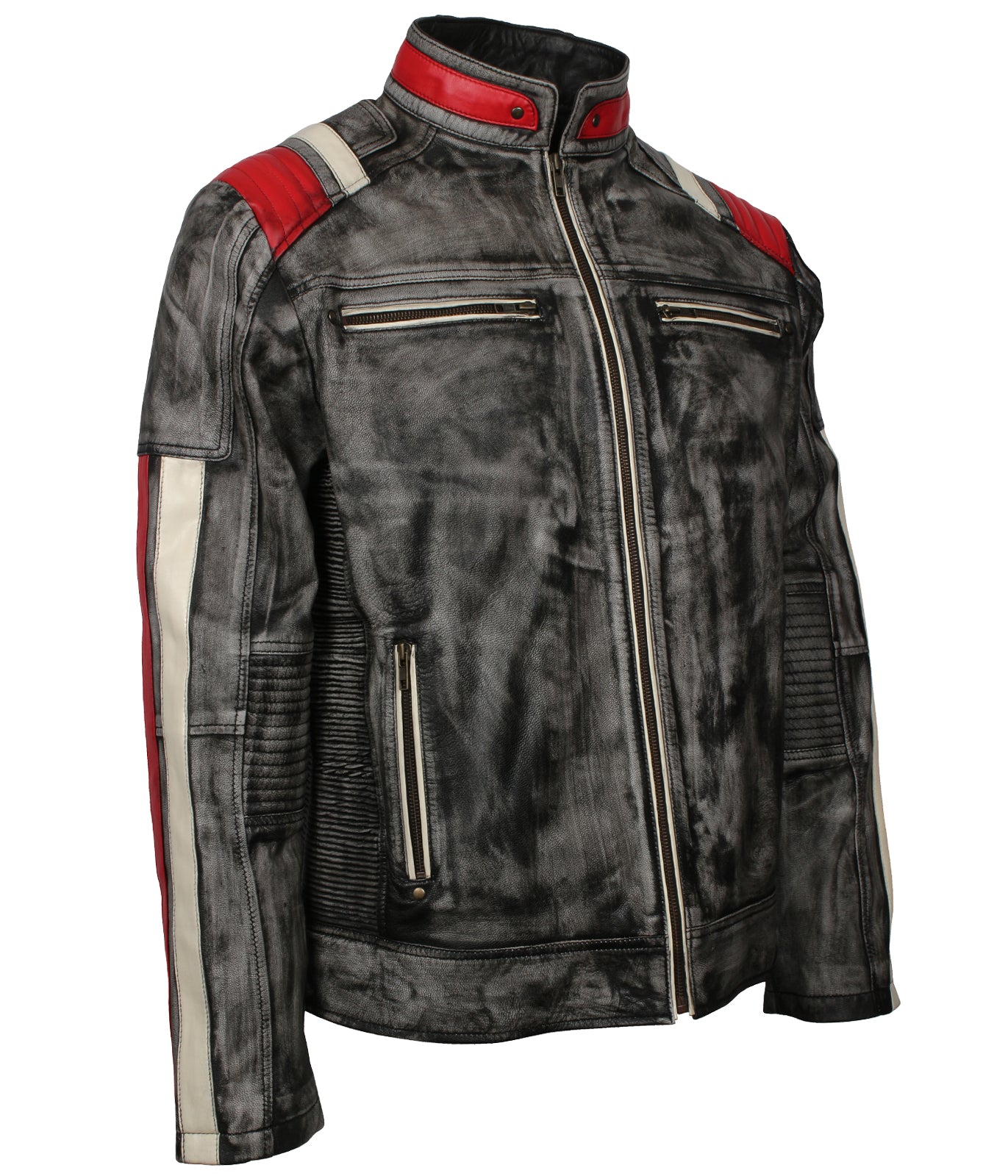 Retro Vintage Grey Men's Distressed Leather Jacket
