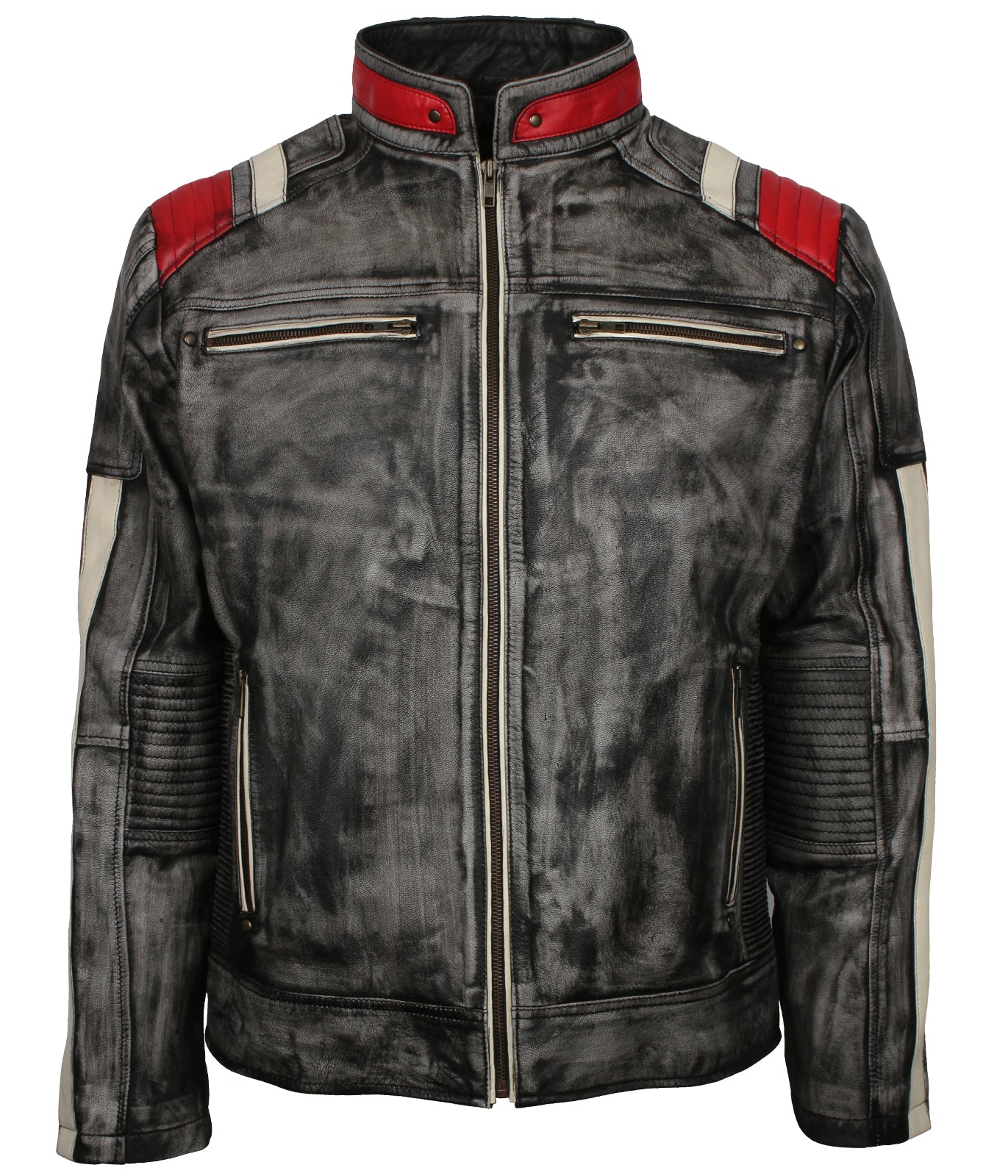 Retro Vintage Grey Men's Distressed Leather Jacket