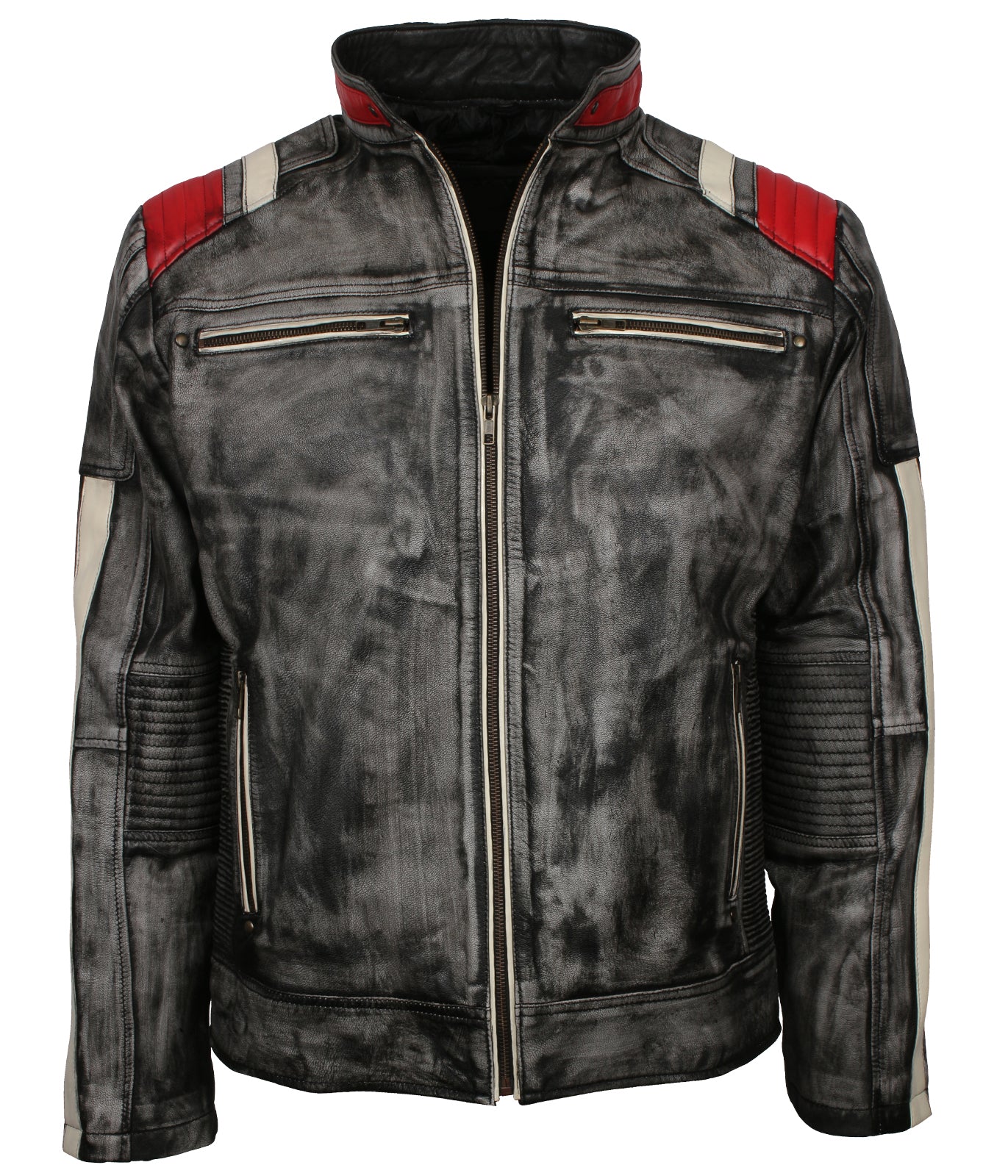 Retro Vintage Grey Men's Distressed Leather Jacket