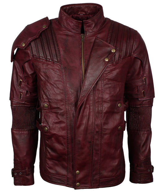 Halloween Cosplay Star Space Lord Biker Maroon Leather Jacket - Astronaut Jacket