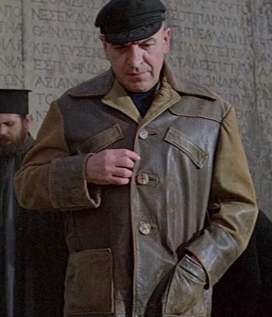 Escape to Athena Zeno Telly Savalas Leather Coat