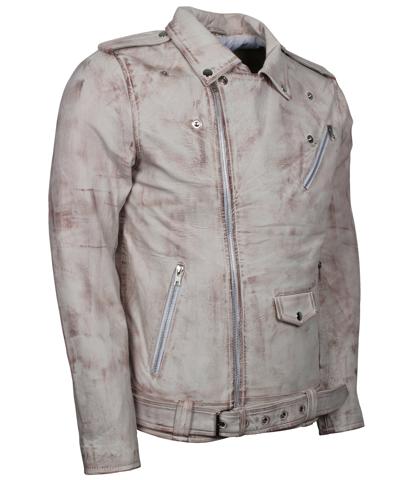 Vintage BIker Men's White Waxed Leather Jacket