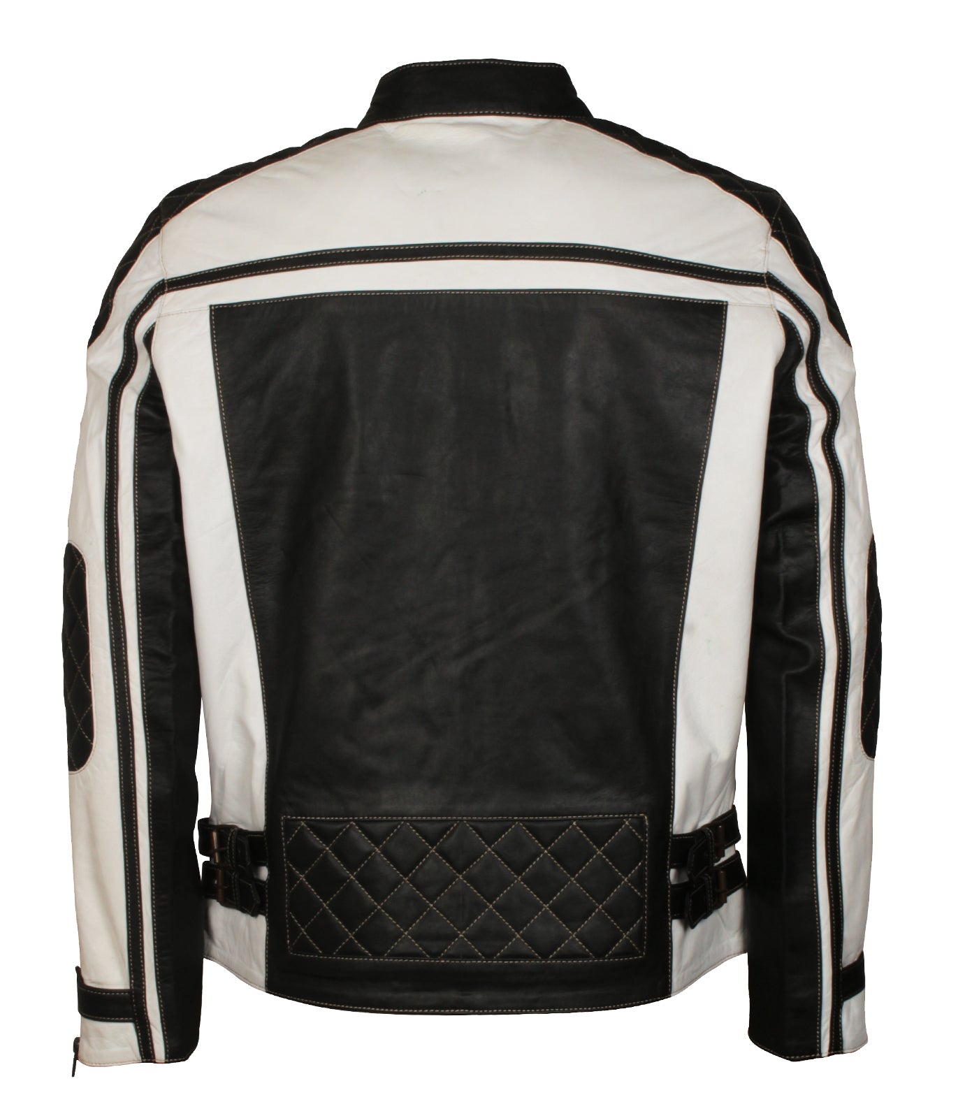 Biker Mens Black And White Vintage Style Motorcycle Leather Jacket