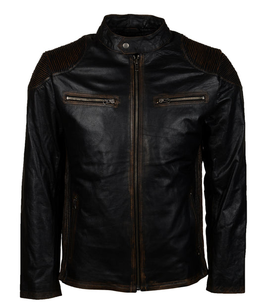 Black Quilted Mens Biker Motorcycle Leather Moto Jacket